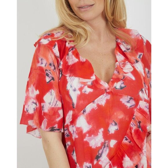 IRO Paris Arama Floral Ruffled Dress Mixed Red Womens Size 34 US 2 Silk Mini - Picture 3 of 12